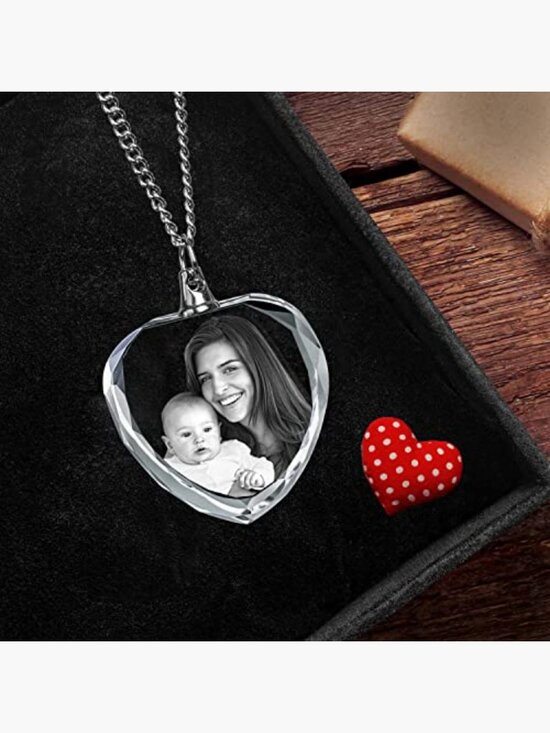 Amazon.com: mxn 3D Crystal Photo Custom Necklace Heart  3D Photo Crystal Heart Necklace with Chain - Customized Gift